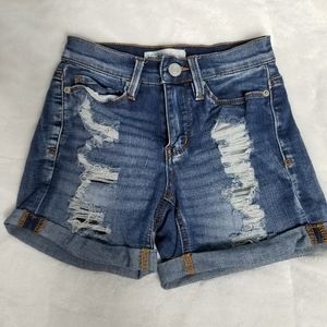 Mudd Mid Rise Distressed Shorts. A116